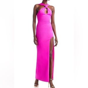 Black Halo Fuchsia Halter Neck Gown